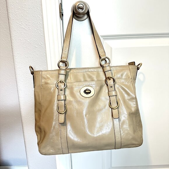 COACH | Chelsea Taupe Patent Leather Tote Satchel Bag F14022 | Cream - Picture 3 of 16
